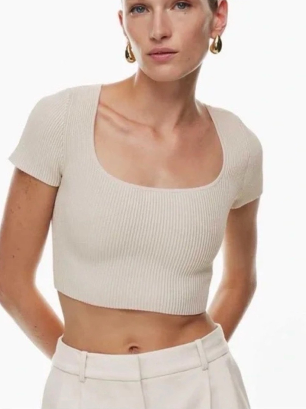 Babaton Cream Sculpt Knit Crop Top